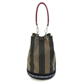Fendi Bag Montresor 7V50 Khaki Black Red Jacquard Canvas Leather Suede Shoulder Pequin Pattern