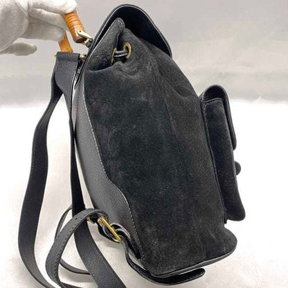 Gucci Backpack F-23291 Black Bamboo 003 2058 0016 Suede Leather Gucci Rucksack Flap