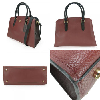 Coach Handbag Channing Carryall 76089 Leather Bordeaux Black Shoulder Bicolor
