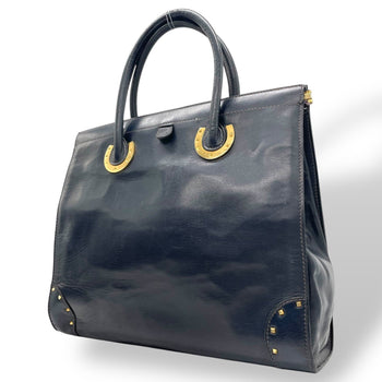 Gucci Handbag Tote Bag In Navy Blue Leather With Gold Hardware