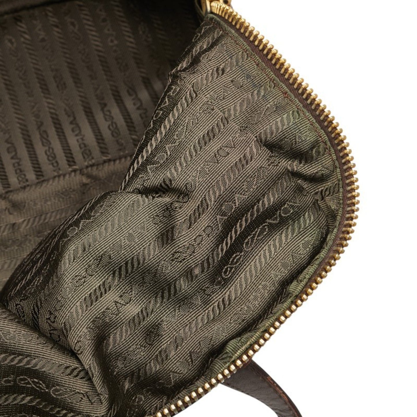 Prada Triangle Logo Plate Handbag Shoulder Bag Brown Nylon Leather