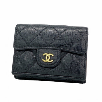 Chanel Matelasse Tri-Fold Wallet In Caviar Leather
