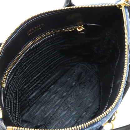 Prada Prada Corsaire Handbag Shoulder Bag Embroidery Quilted Denim Leather Bleu Blue Purchased At