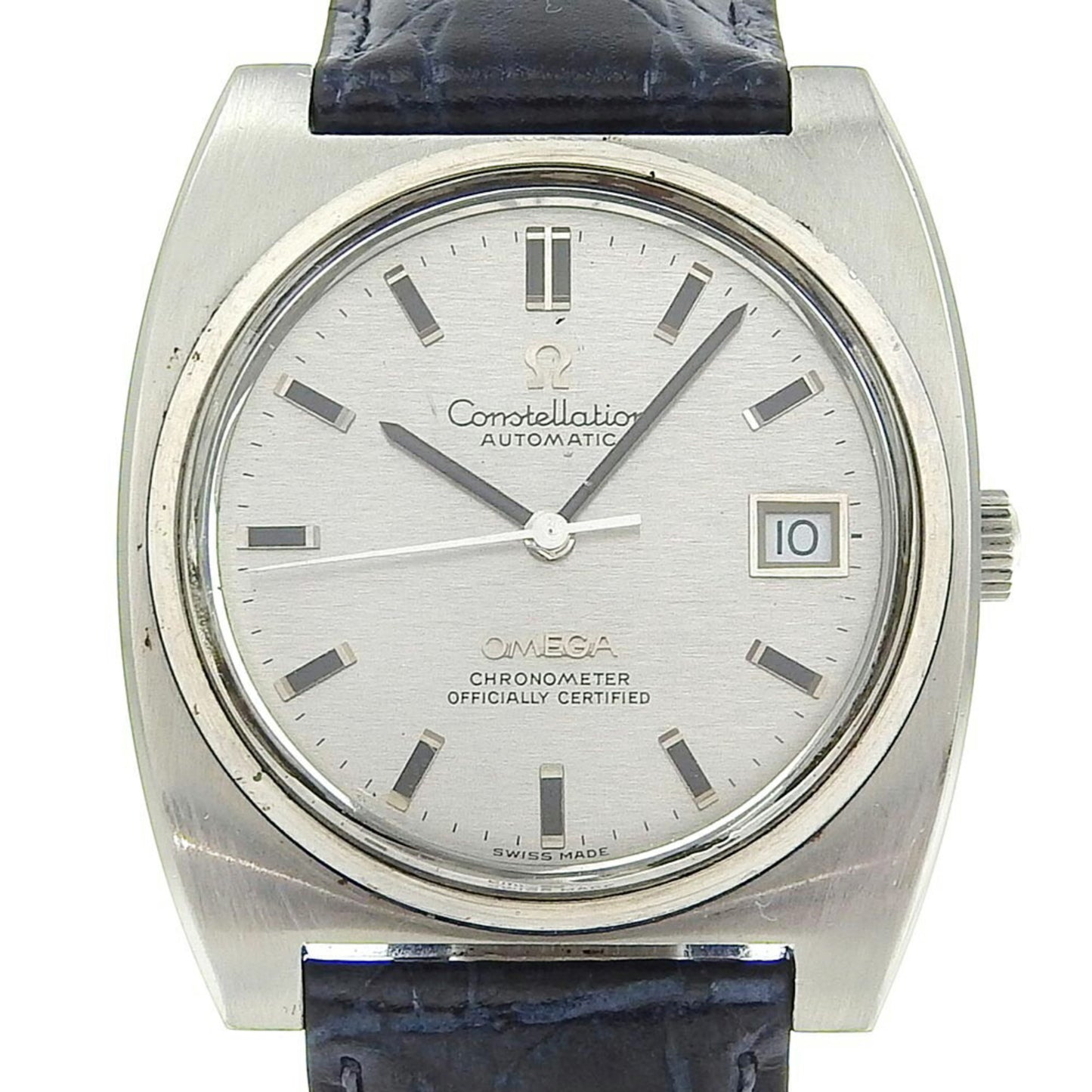 Omega Constellation Watch Chronometer Cal.1001 Stainless Steel X Embossed Leather Automatic Silver
