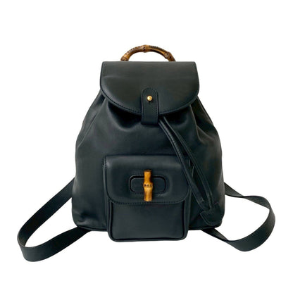 Gucci Bamboo Turnlock Leather Rucksack/Daypack In Dark Navy