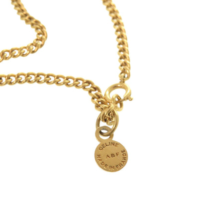 Celine Vintage Metal Faux Pearl Gold Necklace 1532 Celine