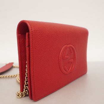Gucci Interlocking G Shoulder Wallet 598211 Leather Red Champagne