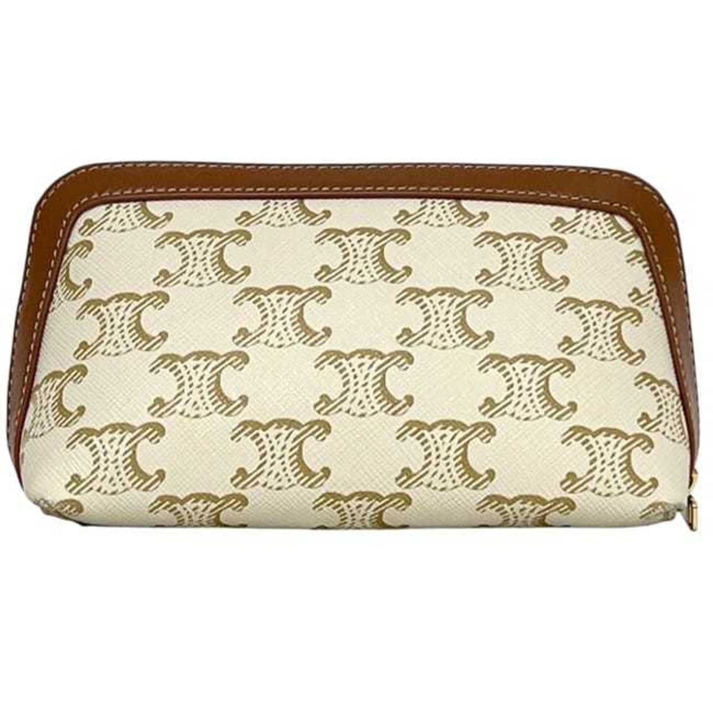Celine Mini Pouch F-24383 White/Brown Triomphe Print 4M1622Czj Pvc Leather W-Ie-3274