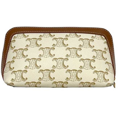 Celine Mini Pouch F-24383 White/Brown Triomphe Print 4M1622Czj Pvc Leather W-Ie-3274
