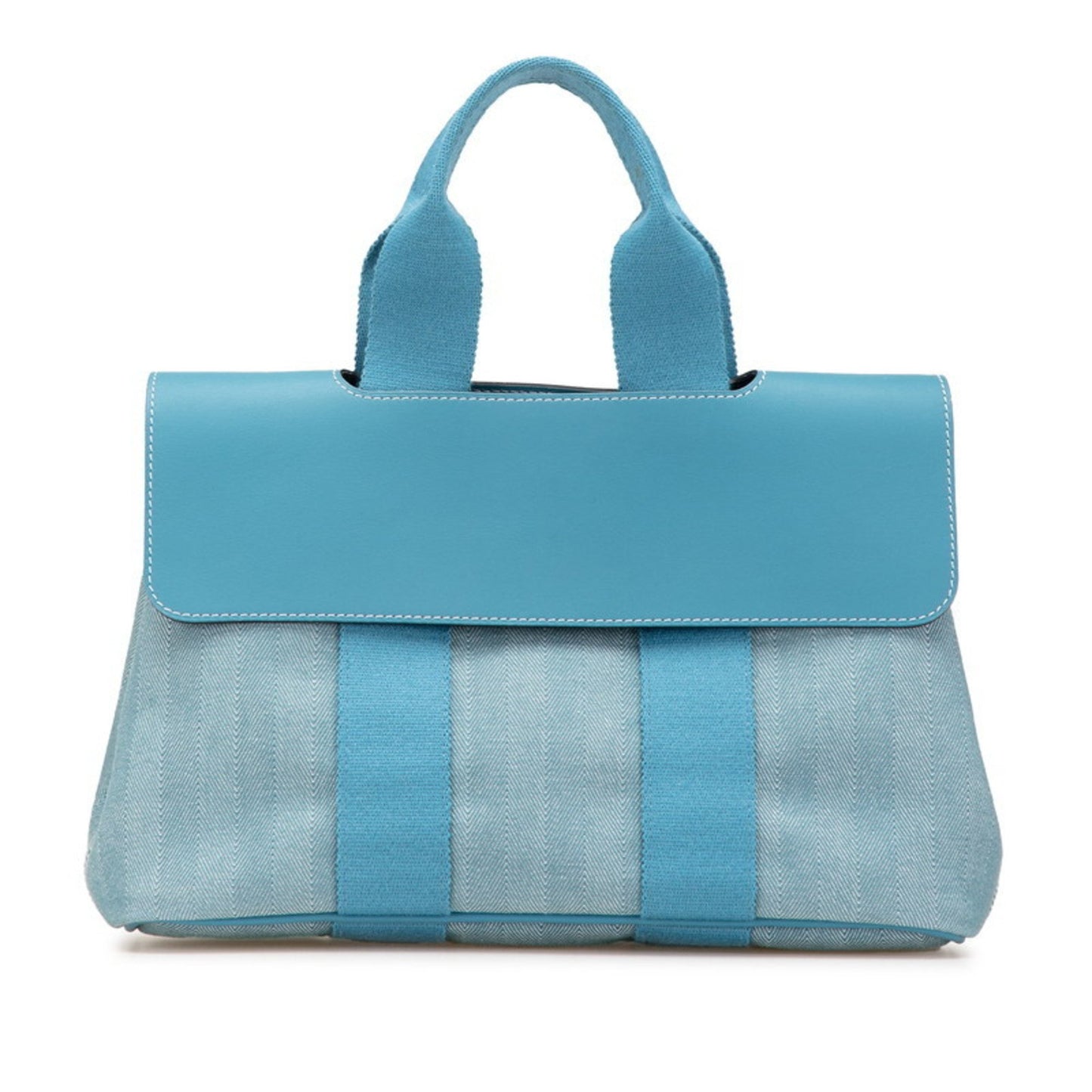 Hermes Herms Valparaiso Pm Handbag In Blue Jean Toile Chevron Leather