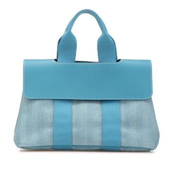 Hermes Herms Valparaiso Pm Handbag In Blue Jean Toile Chevron Leather