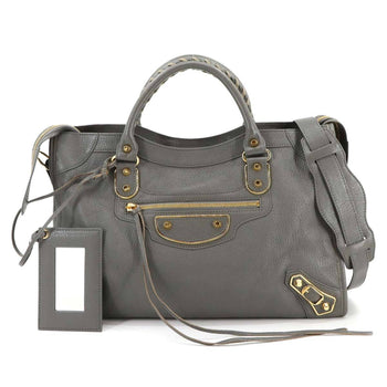 Balenciaga Classic Metallic Edge City 2-Way Hand/Shoulder Bag In Grey Leather