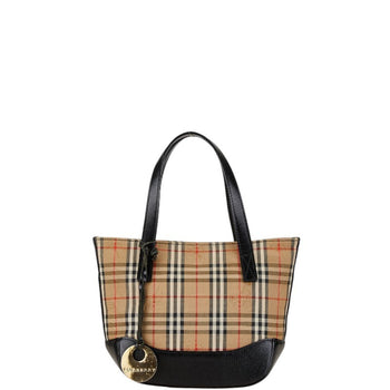 Burberry Nova Check Shadow Horse Handbag Beige Black Canvas Leather
