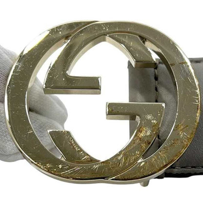 Gucci Belt Ec-24406 Gray Interlocking 546386 Ap00G 85 34 480199 Waist 90Cm Leather Gucci Gg Buckle