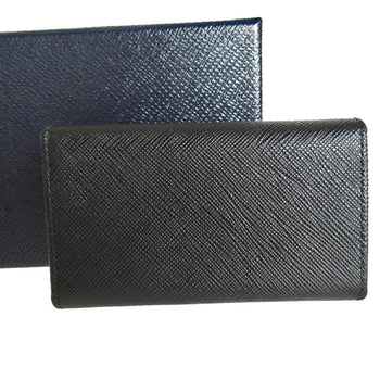 Prada Key Case Ribbon Leather Metal Black Gold