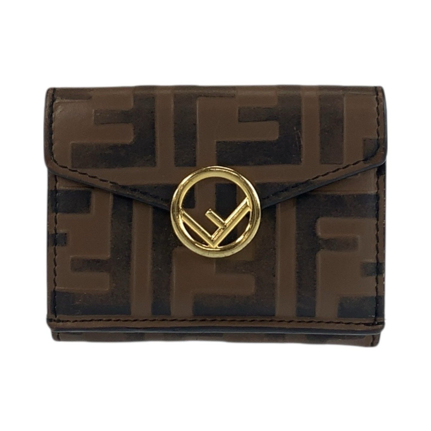 Fendi Zucca F Is Fendi Brown Leather Compact Folding Wallet