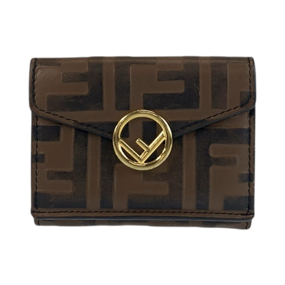 Fendi Zucca F Is Fendi Brown Leather Compact Folding Wallet