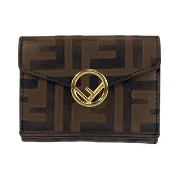 Fendi Zucca F Is Fendi Brown Leather Compact Folding Wallet