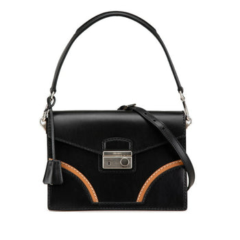 Prada Stitched Rim Handbag Shoulder Bag Br5138 Black Leather
