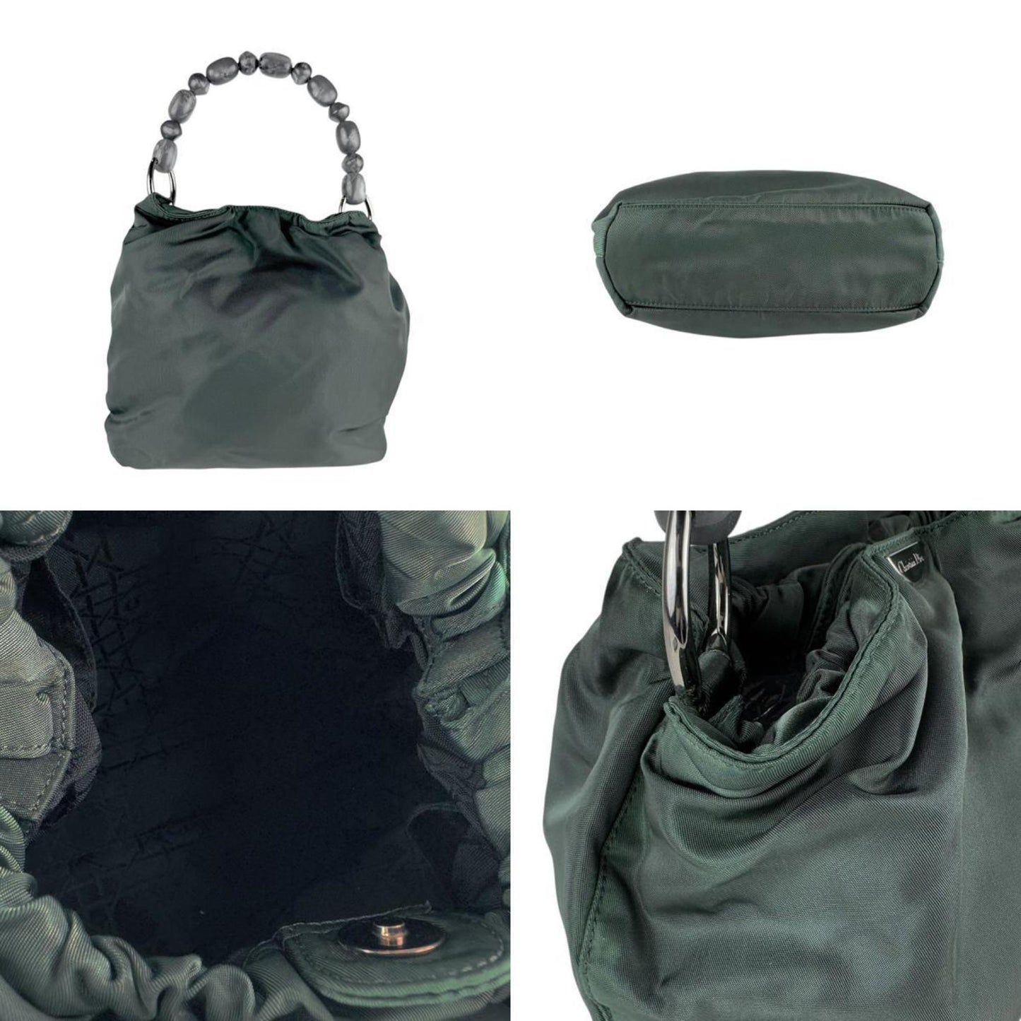 Christian Dior Maris Pearl Nylon Handbag In Dark Green