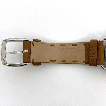 Fendi Watch F-22251 White Shell Brown Silver Selleria 80200M Ss Leather Quartz Fendi Battery