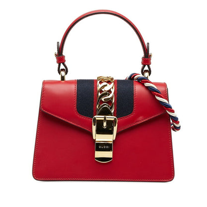 Gucci Sylvie Handbag Shoulder Bag 470270 Red Leather