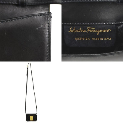 Salvatore Ferragamo Shoulder Bag Vara Leather Black Gold