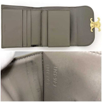 Celine Tri-Fold Wallet Ec-23083 Beige Triomphe Leather S-At-3261/S-Fg-3281 Celine Compact Metal