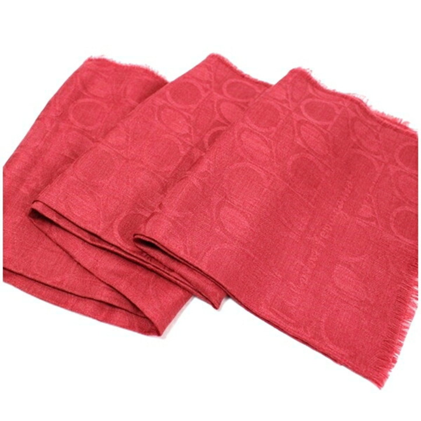 Salvatore Ferragamo Silk Wool Cashmere Stole Red Gancini Pattern