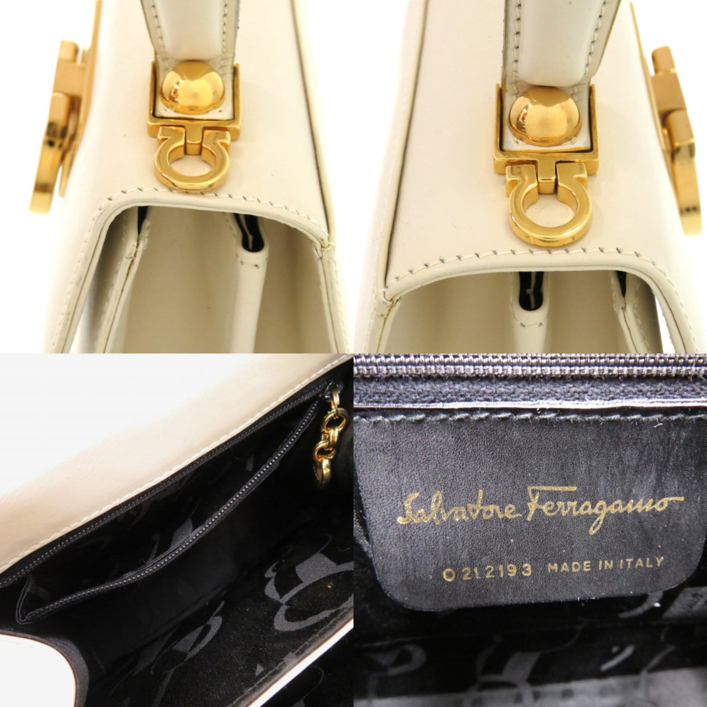 Salvatore Ferragamo Gancini O212193 Leather White 2-Way Handbag 0278