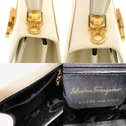 Salvatore Ferragamo Gancini O212193 Leather White 2-Way Handbag 0278