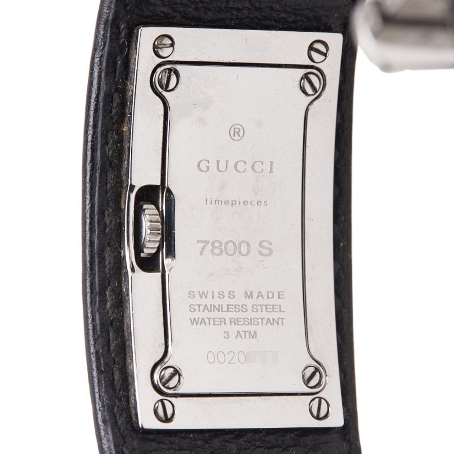 Gucci Bangle Watch 7800S Quartz Black Dial Stainless Steel Leather