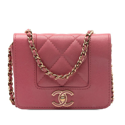 Chanel Coco Mark Mademoiselle Mini Chain Wallet Shoulder Bag In Pink Lambskin