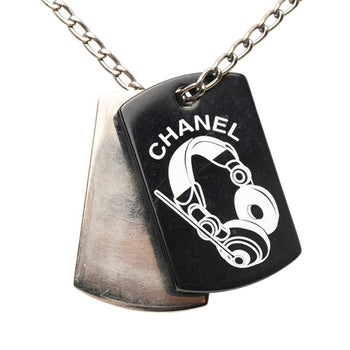 Chanel Pendant Dog Tag Coco Mark Necklace In Silver