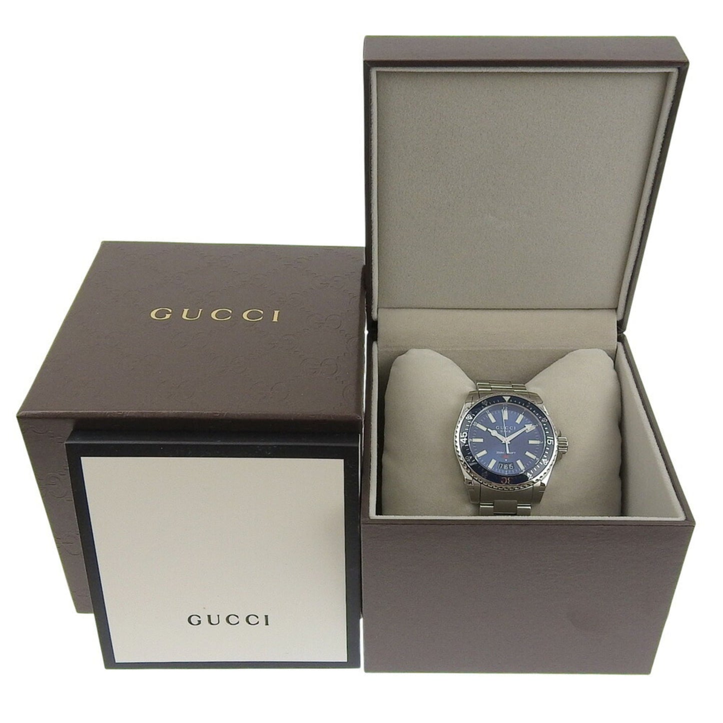 Gucci Dive 200M Date 136 3 Ya136311 Blue Dial Stainless Steel Quartz Watch 40Mm