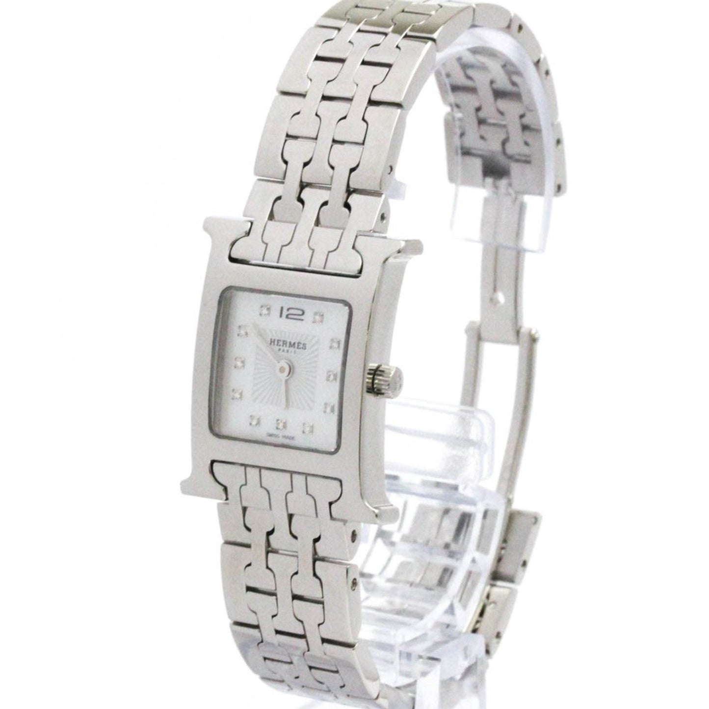 Hermes H Watch Diamond Mop Dial Steel Quartz Watch Hh1.210 Polished