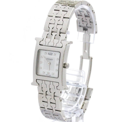Hermes H Watch Diamond Mop Dial Steel Quartz Watch Hh1.210 Polished