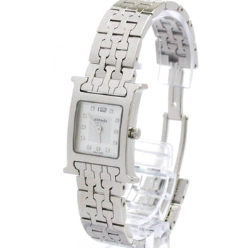 Hermes H Watch Diamond Mop Dial Steel Quartz Watch Hh1.210 Polished