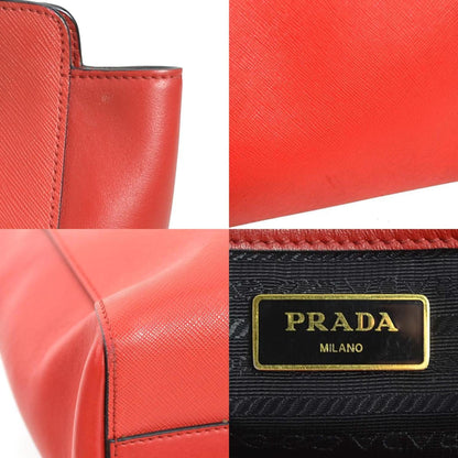 Prada Handbag Shoulder Bag Leather Red Gold
