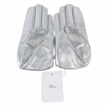 Christian Dior Lamb Leather Gloves With Logo And Pearl Chain Charm