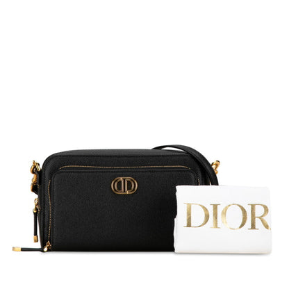 Christian Dior Dior Caro Double Pouch Shoulder Bag Black Leather