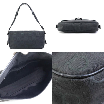 Salvatore Ferragamo Shoulder Bag Gancini Canvas Black Silver