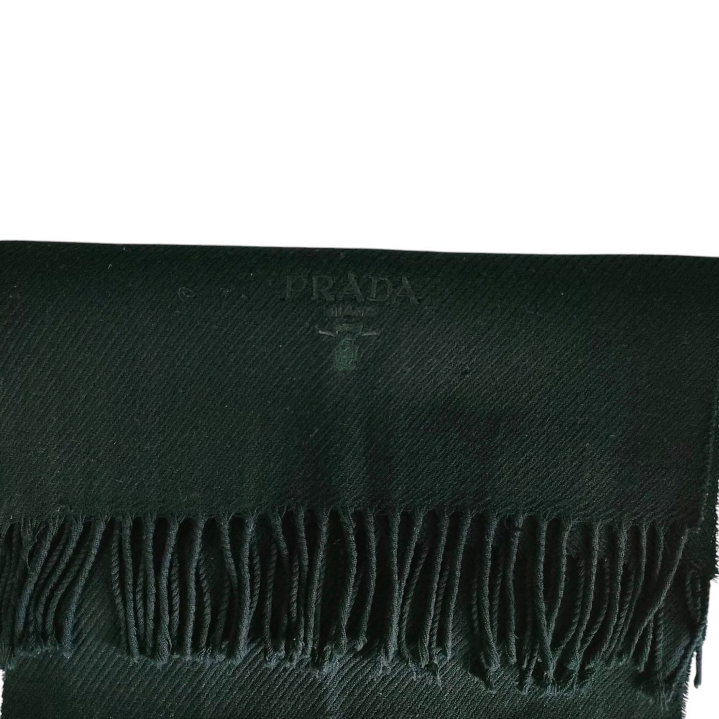 Prada Prada Wool Logo Embroidered Fringe Scarf/Stole In Black