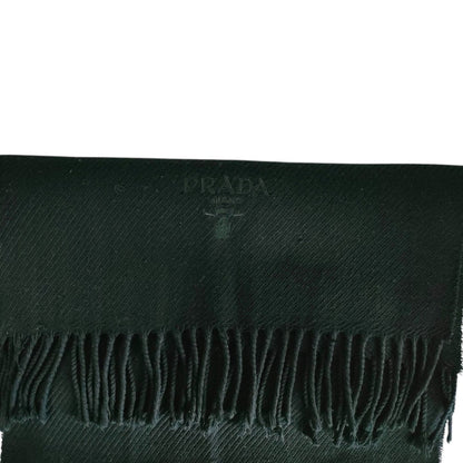 Prada Prada Wool Logo Embroidered Fringe Scarf/Stole In Black