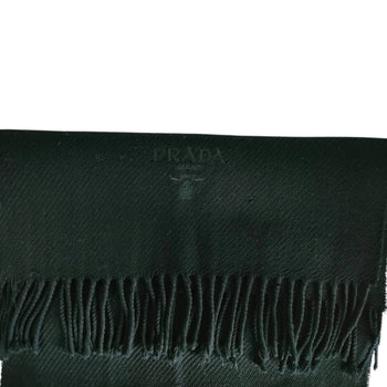 Prada Prada Wool Logo Embroidered Fringe Scarf/Stole In Black