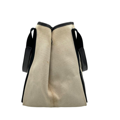 Balenciaga Cabas Handbag Tote Bag In White And Black Canvas With Leather Pouch