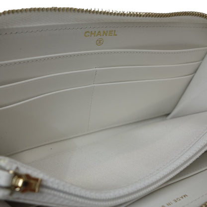 Chanel 19 Round Zipper Matelasse Cc Mark Ap1063 Long Wallet Leather White 083407
