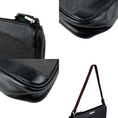 Gucci Handbag Leather Canvas Black Green Red