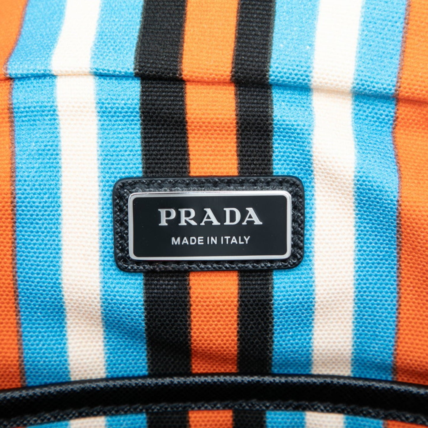 Prada Triangle Logo Plate Striped Shoulder Bag 2Vh147 Orange Black Multicolor Canvas Leather