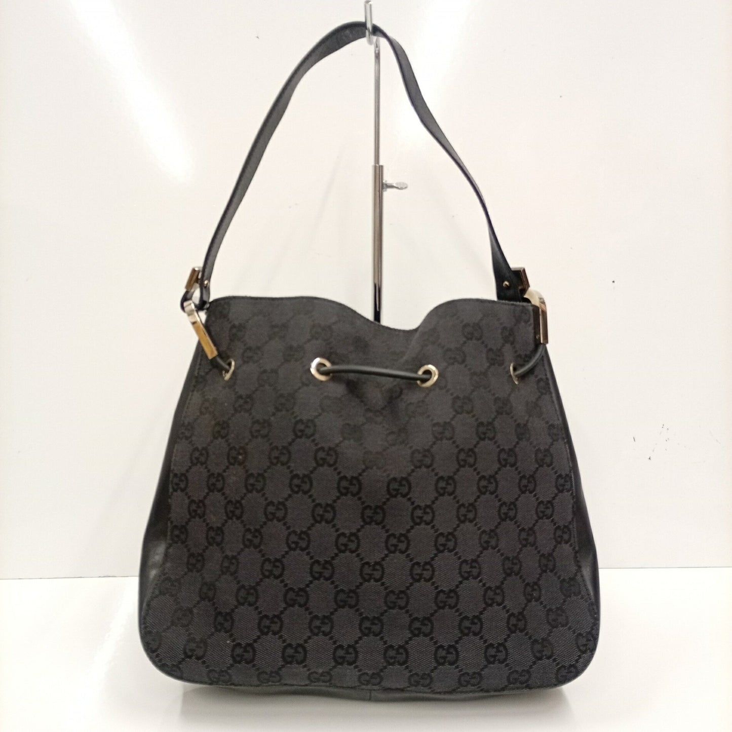 Gucci 001 3748 Handbag Gg Canvas Leather Black Ja-25117